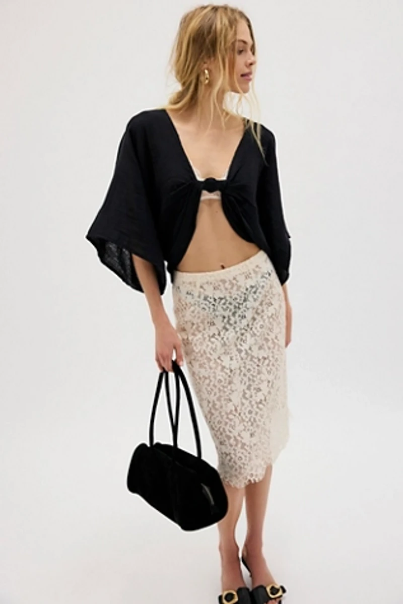 Linen Twist Front Crop Pullover