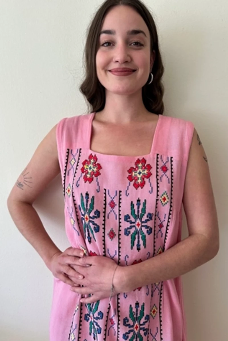 Pink Folk Embroidered Sheath Dress Selected by Picky Jane