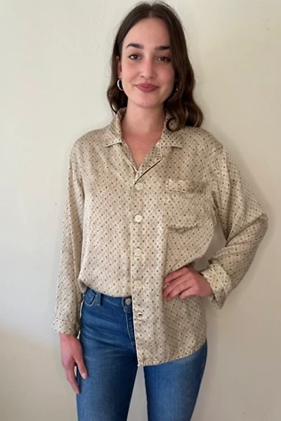 Vintage Taupe Tiny Foulard Print Silk Blouse Selected by Picky Jane