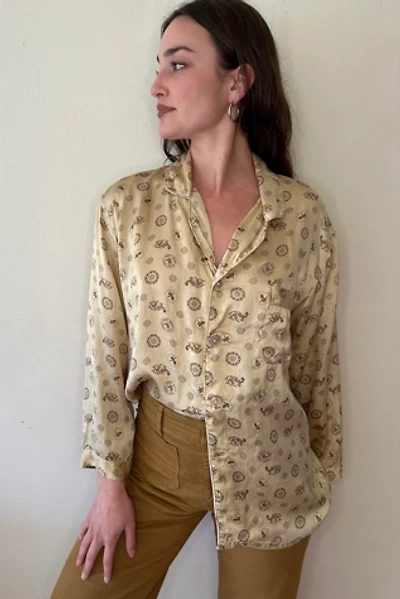 Vintage Gold Dragon Foulard Print Silk Blouse Selected by Picky Jane