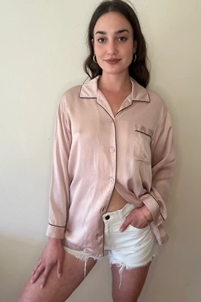 Vintage Blush Tone with Black Pipe Silk Blouse Selected by Picky Jane