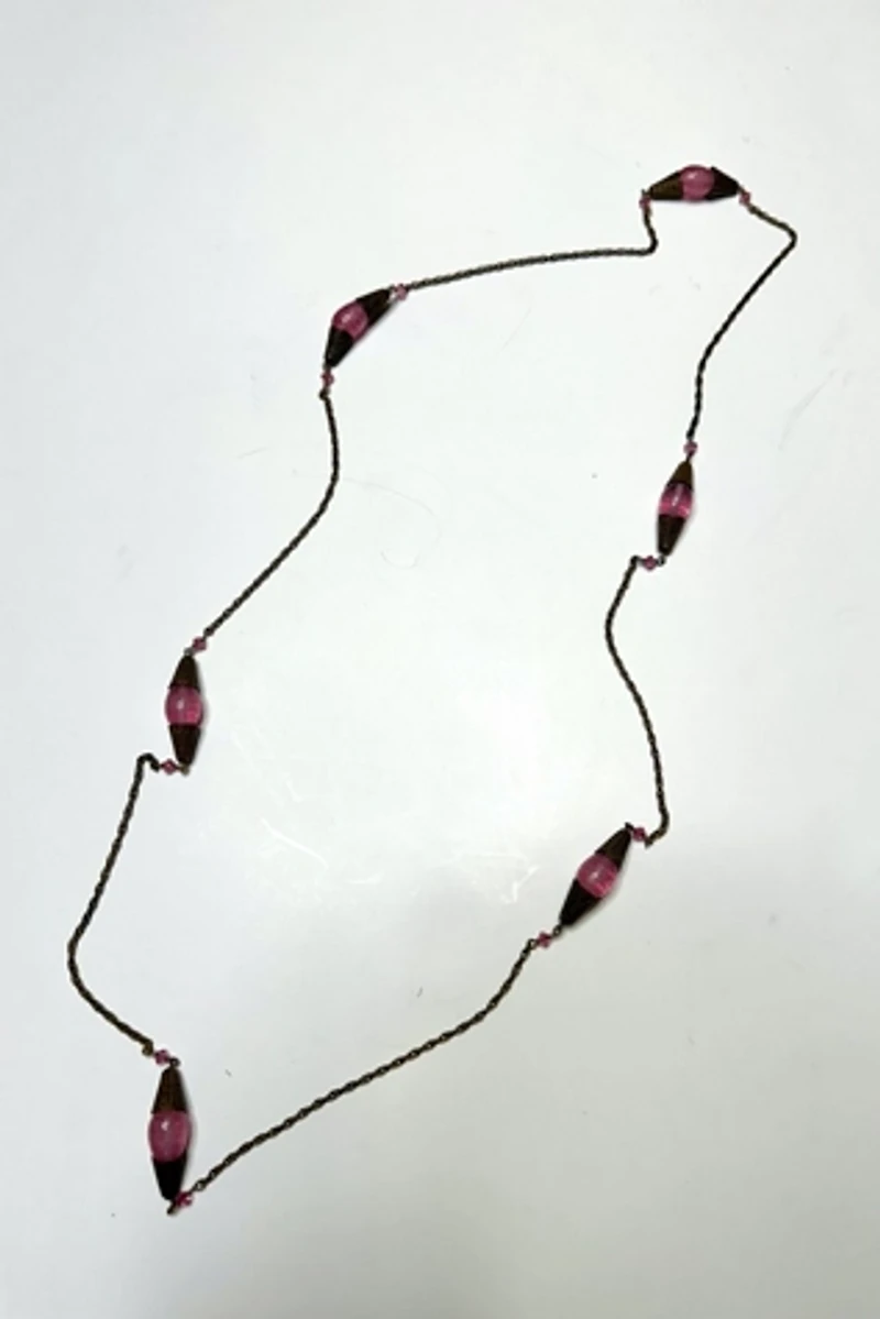 1960s Brass Chain and Pink Glass Bead Necklace Selected by Cherry