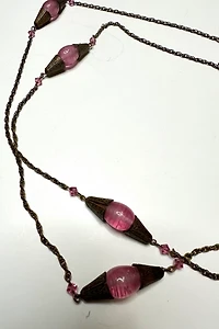 1960s Brass Chain and Pink Glass Bead Necklace Selected by Cherry