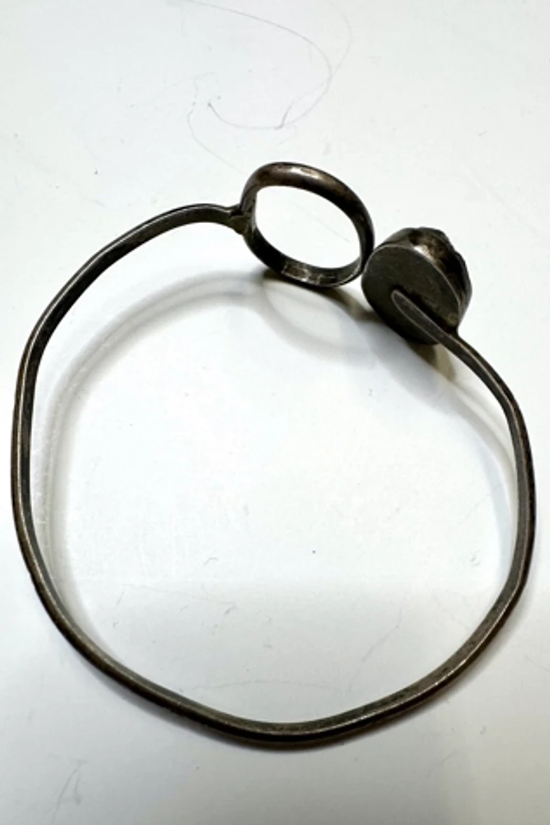 1970s Hand Wrought Sterling Silver Bracelet with Stone Selected by Cherry