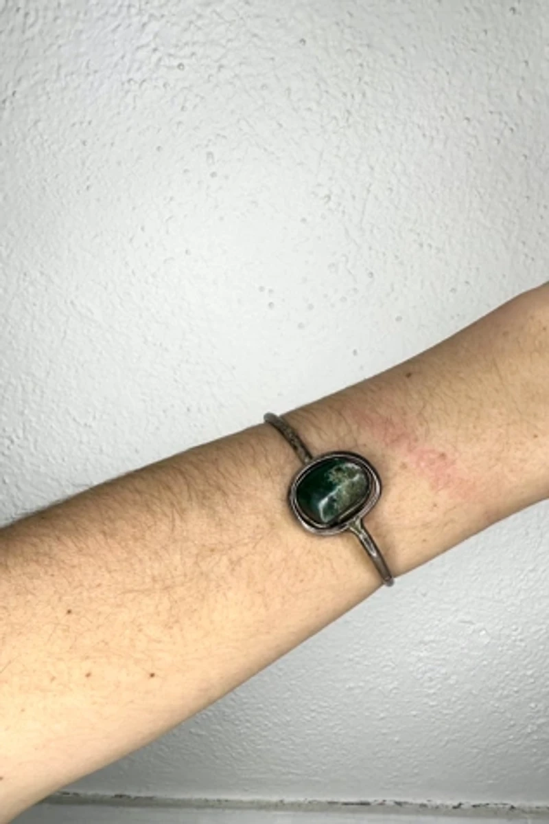 1970s Hand Wrought Sterling Silver Bracelet with Stone Selected by Cherry