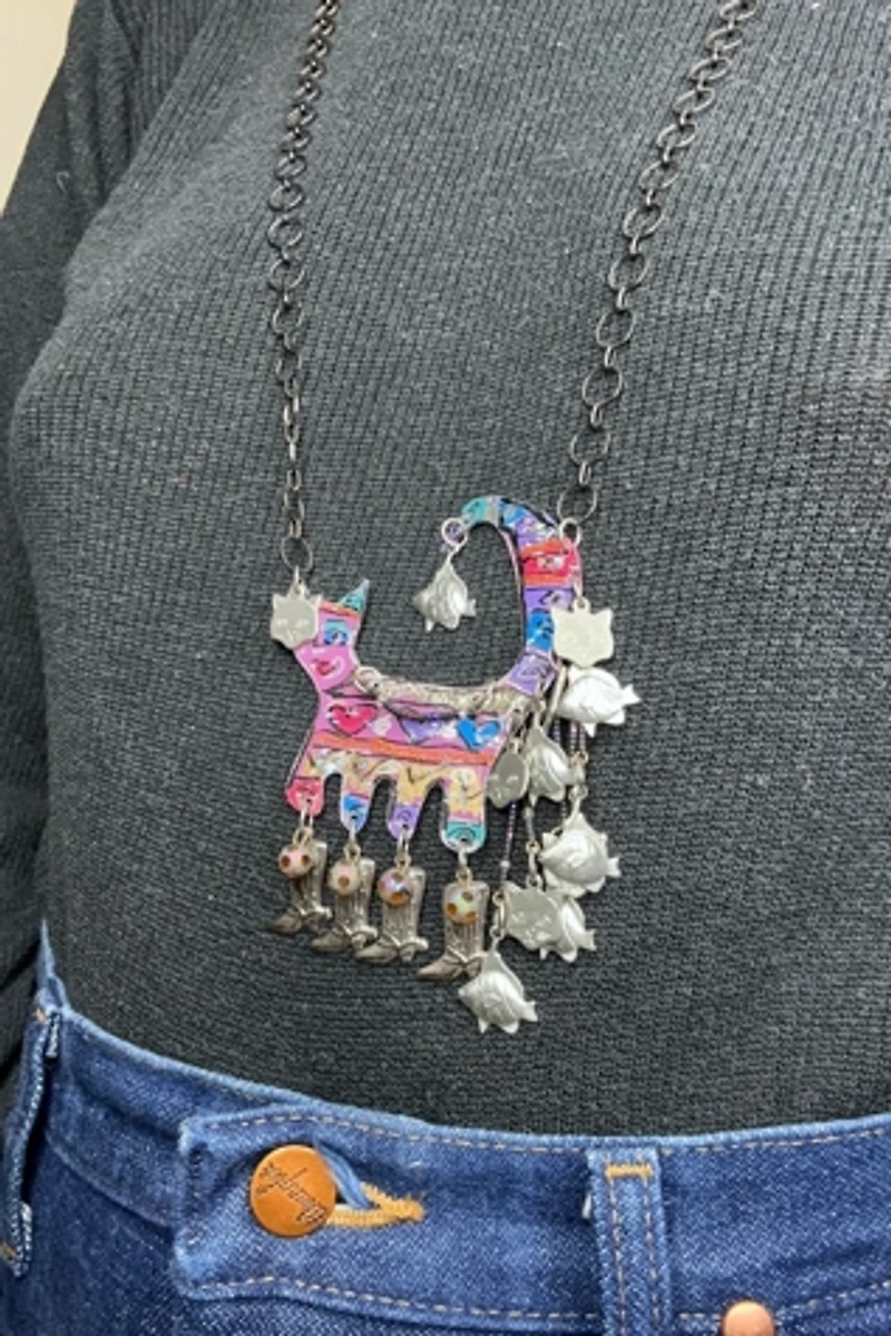 1980s Artisan Cats and Boots Kinetic Necklace Selected by Cherry