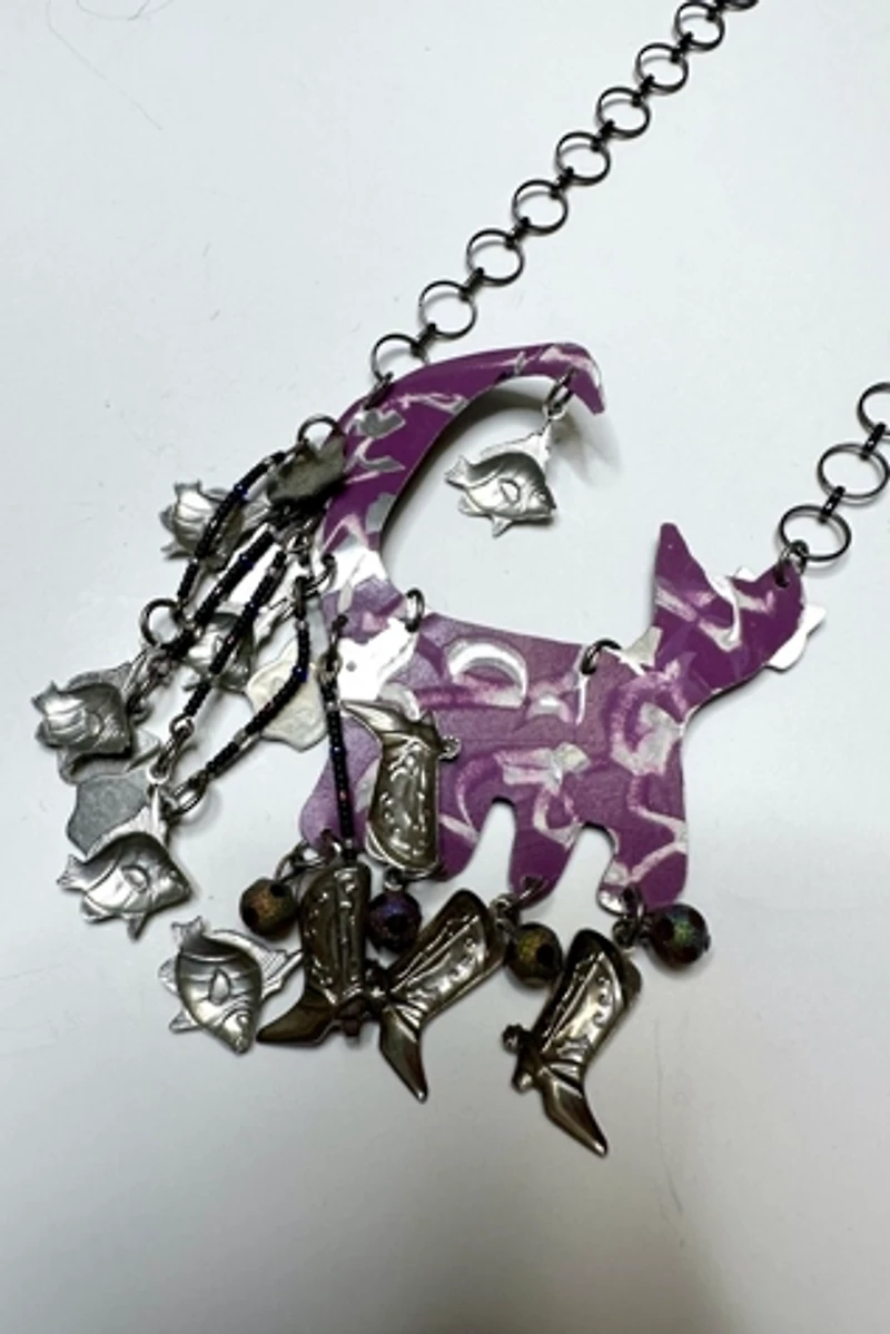 1980s Artisan Cats and Boots Kinetic Necklace Selected by Cherry