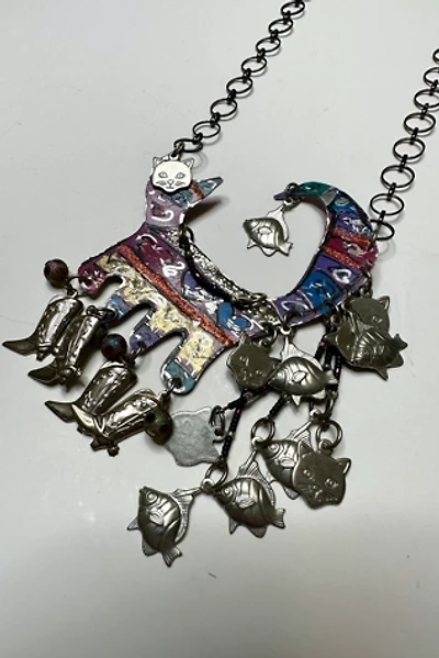 1980s Artisan Cats and Boots Kinetic Necklace Selected by Cherry