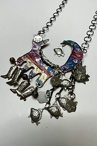 1980s Artisan Cats and Boots Kinetic Necklace Selected by Cherry