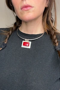 1970s Modernist Sterling Choker with Red Stone Pendant Selected by Cherry