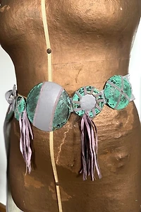 1980s Lavender Leather and metal Ring Belt with Tassels Selected by Cherry