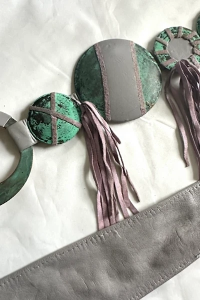 1980s Lavender Leather and metal Ring Belt with Tassels Selected by Cherry