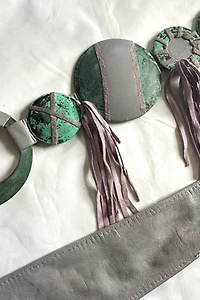 1980s Lavender Leather and metal Ring Belt with Tassels Selected by Cherry