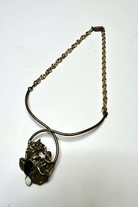 1970s Brass Brutalist Necklace with Pendant Selected by Cherry