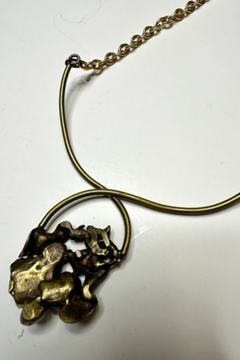1970s Brass Brutalist Necklace with Pendant Selected by Cherry