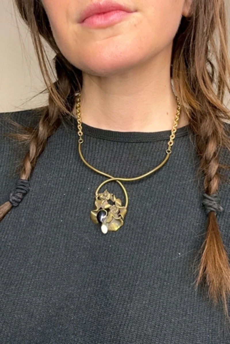 1970s Brass Brutalist Necklace with Pendant Selected by Cherry