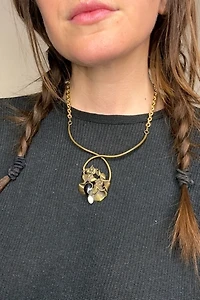 1970s Brass Brutalist Necklace with Pendant Selected by Cherry