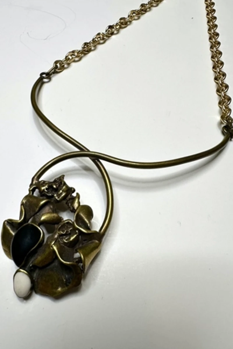 1970s Brass Brutalist Necklace with Pendant Selected by Cherry