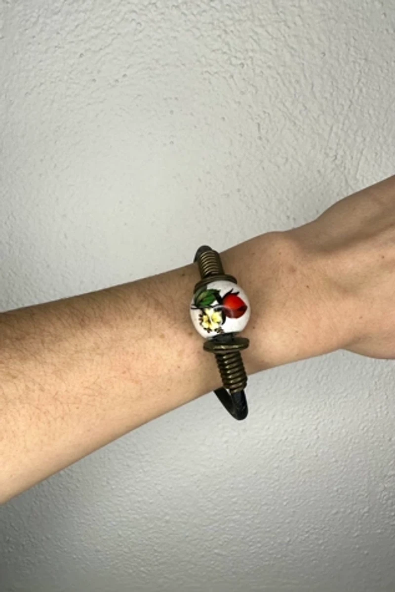 1970s Leather Bracelet with Ceramic Bead Selected by Cherry