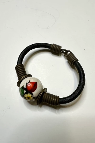 1970s Leather Bracelet with Ceramic Bead Selected by Cherry