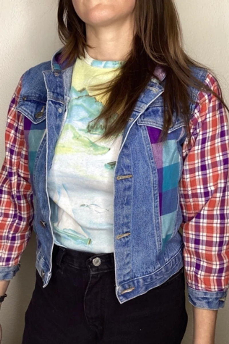 1990s Grunge Denim and Flannel Jacket Selected by Cherry