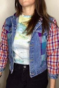 1990s Grunge Denim and Flannel Jacket Selected by Cherry