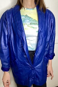 1980s Electric Blue Leather Blazer Selected by Cherry
