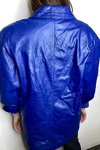1980s Electric Blue Leather Blazer Selected by Cherry