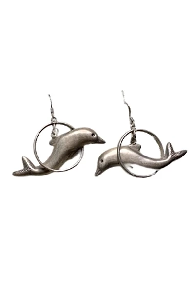 Vintage Sterling Silver Leaping Dolphin Dangle Earrings Selected by Lux Revival