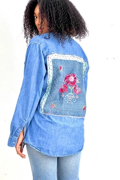 Anna Corinna Reworked Vintage Chambray with Flowers Button Down