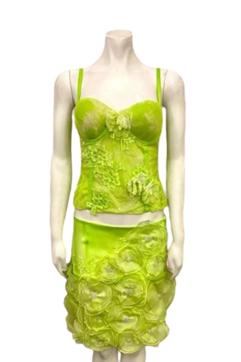 Y2K Lime Green Bouquet Skirt Selected by BusyLady Baca & The Goods