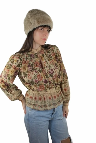 1970s Sheer Floral Cinched Waist Long Sleeve Selected By Moons + Junes Vintage