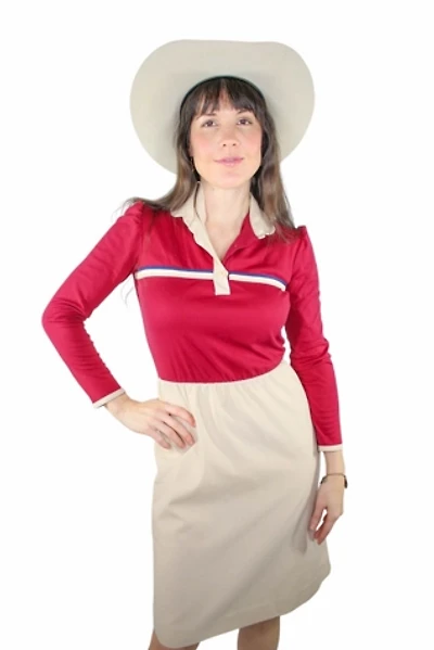 1960s Retro Burgundy Striped Midi Dress Selected By Moons + Junes Vintage