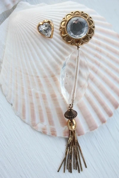 Upcycled Vintage Art Deco Gold Crystal Earrings Selected By Moons + Junes Vintage