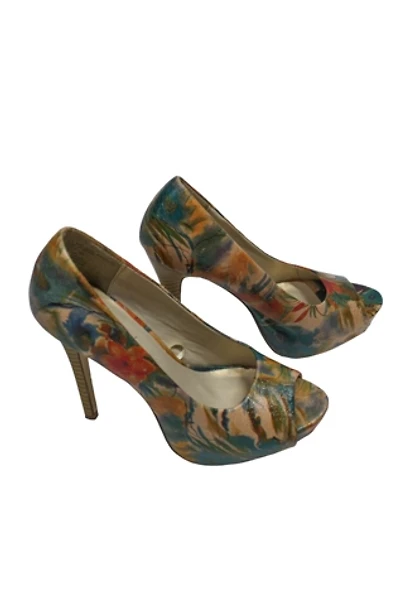 1990s Floral Print Stiletto Heels Selected By Moons + Junes Vintage