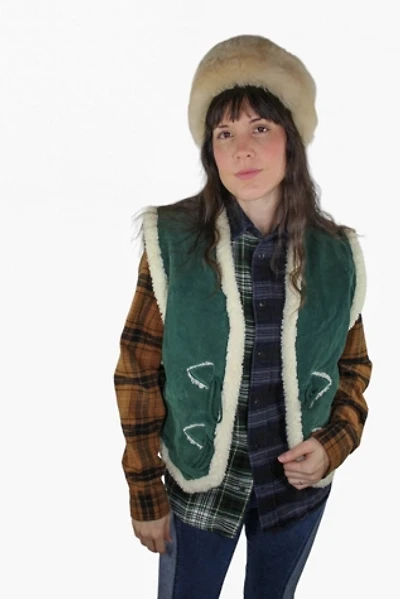 1970s Green Suede Sherpa Vest Selected By Moons + Junes Vintage
