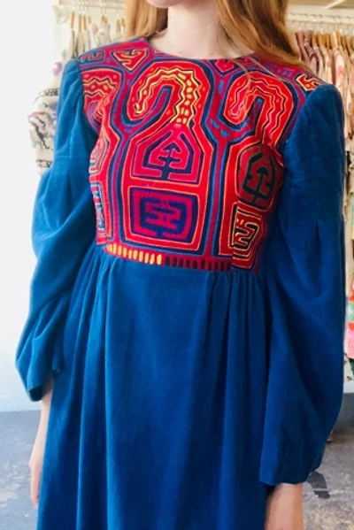 Vintage Ann Elliott Blue Embroidered Corduroy Dress Selected by The Curatorial Dept.