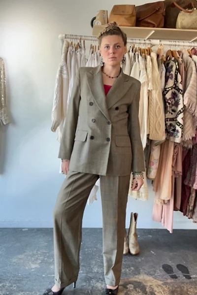 Vintage Bill Blass Brown Herringbone Pants Suit Selected by The Curatorial Dept.