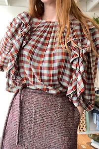 V. De. Vinster Plaid Silk Ruffle Top Selected by The Curatorial Dept.
