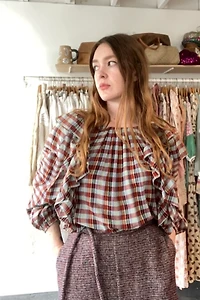 V. De. Vinster Plaid Silk Ruffle Top Selected by The Curatorial Dept.