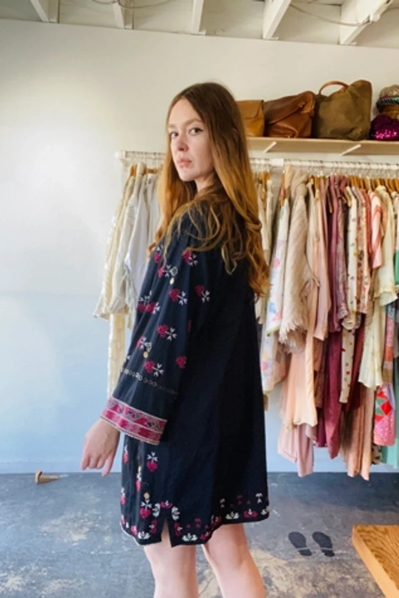 Ulla Johnson Black Dress w/ Embroidery and Coins Selected by The Curatorial Dept.
