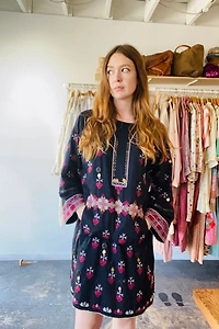 Ulla Johnson Black Dress w/ Embroidery and Coins Selected by The Curatorial Dept.
