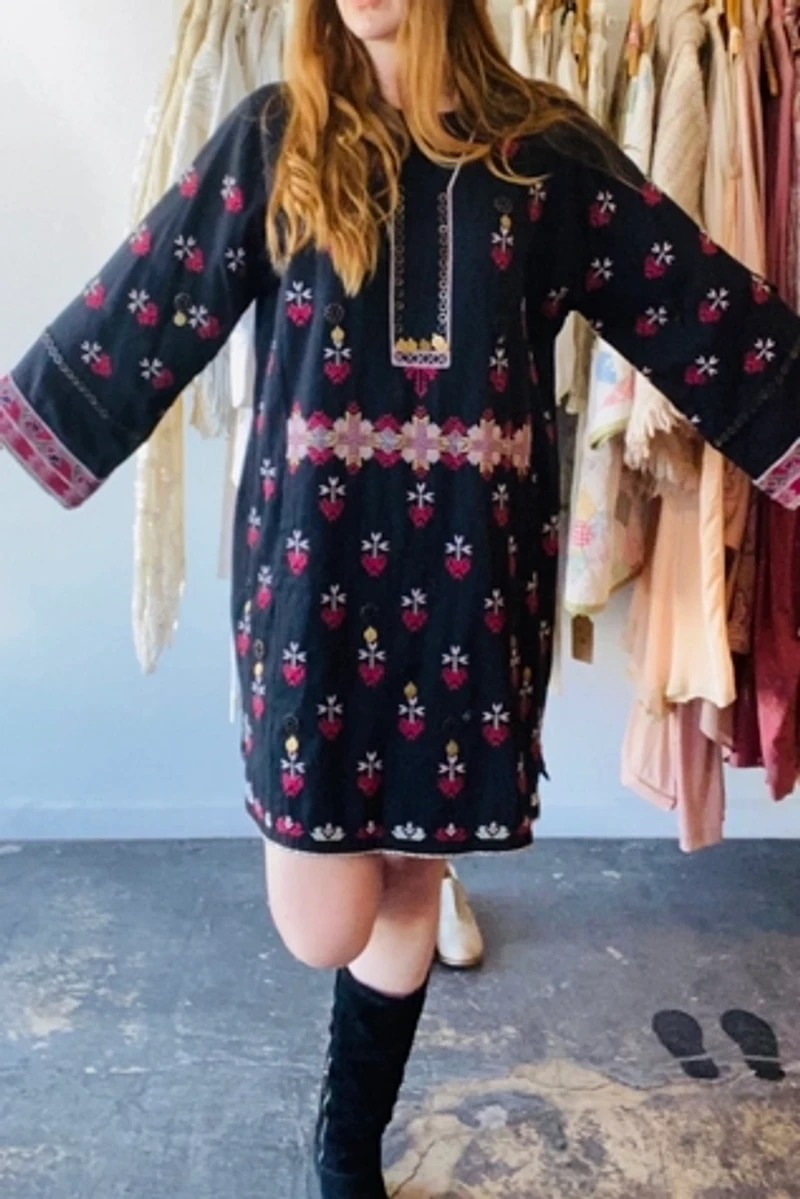 Ulla Johnson Black Dress w/ Embroidery and Coins Selected by The Curatorial Dept.