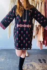 Ulla Johnson Black Dress w/ Embroidery and Coins Selected by The Curatorial Dept.