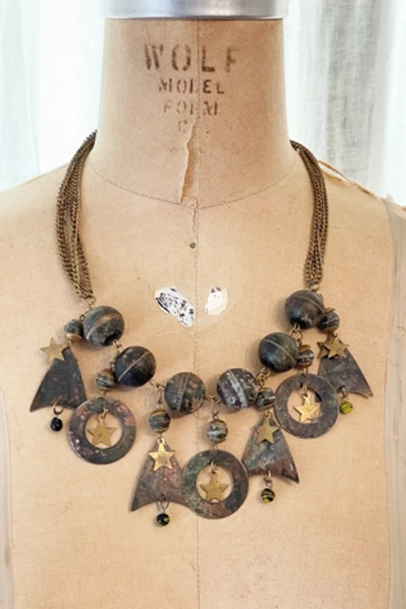 Vintage 1980's Artisan Metal Dangle Necklace Selected by FernMercantile