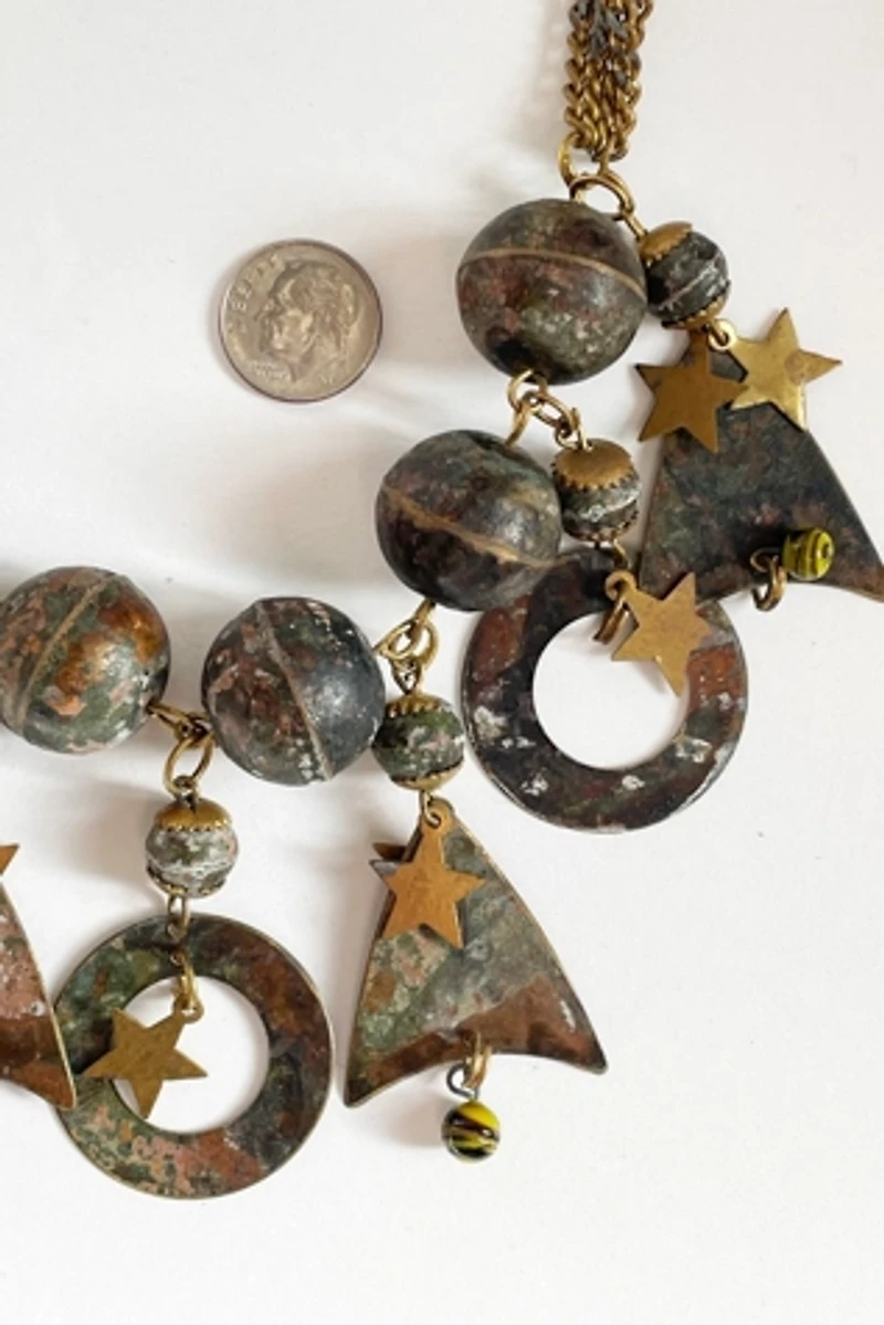 Vintage 1980's Artisan Metal Dangle Necklace Selected by FernMercantile