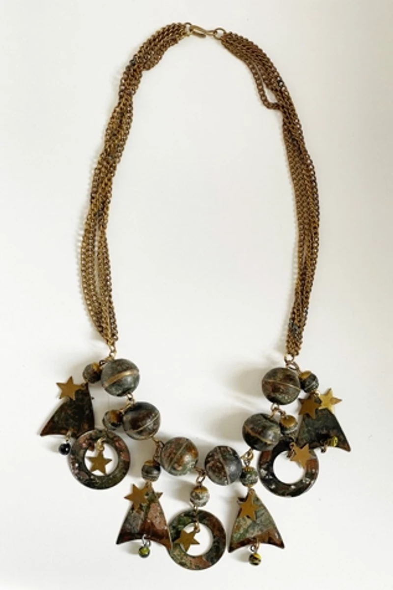 Vintage 1980's Artisan Metal Dangle Necklace Selected by FernMercantile