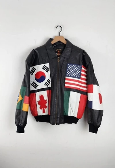 Vintage Phase3 Flags Bomber Leather Jacket Selected by The Igala NYC