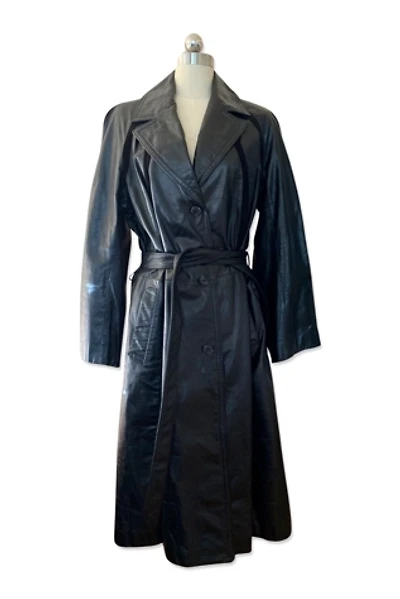 1970s Black Leather Trench Coat Selected By Ritual Vintage