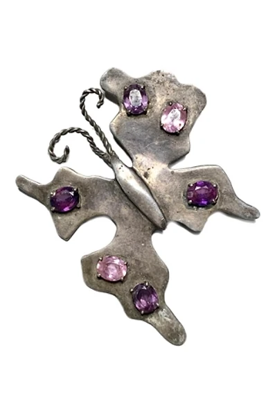 Vintage Sterling Silver Butterfly Pendant or Brooch with Amethyst Selected by Lux Revival